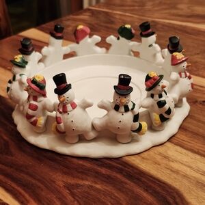 PartyLite 9" Dia Frolicking Frostys 3-Wick Candle Holder Or Repurpose